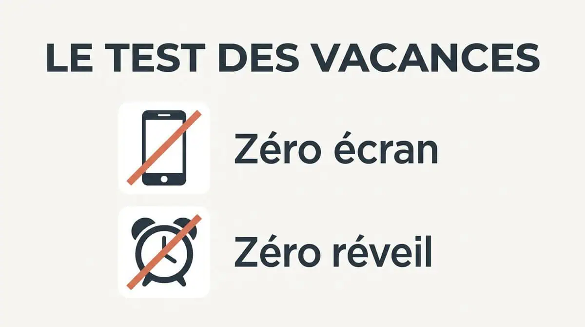 Infographie résumant la méthode pour trouver son vrai chronotype : couper les écrans le soir et se passer de réveil pendant les vacances.