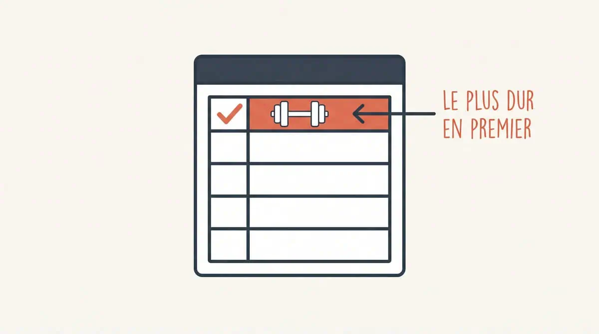 Infographie de productivité recommandant de placer la tâche la plus difficile en premier dans son emploi du temps.