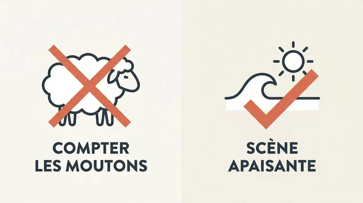 Plutôt que compter les moutons, imaginer une scène apaisante et détaillée aide à s'endormir plus vite.